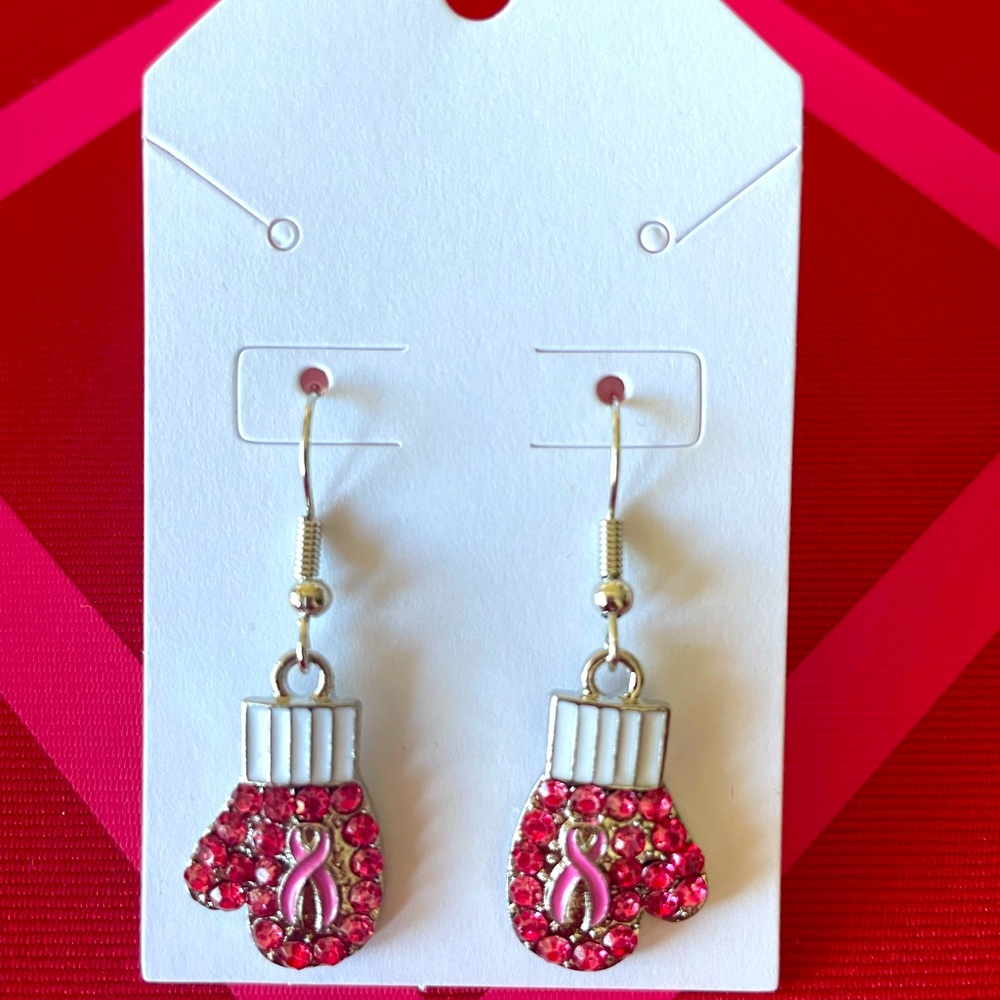 Breast Cancer Mittens Dangling Earrings